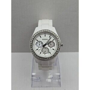 Fossil Stella ES1967 Womens White Crystal Bezel Multifunction Quartz New Battery